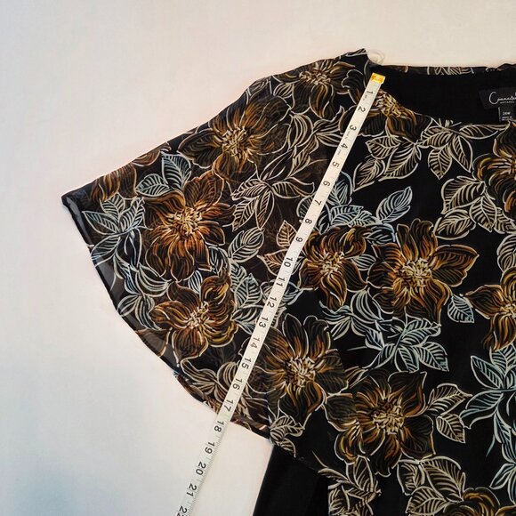 Connected Apparel Black w/Bronze/Floral Chiffon Overlay Dress, Size 24W - Picture 13 of 13